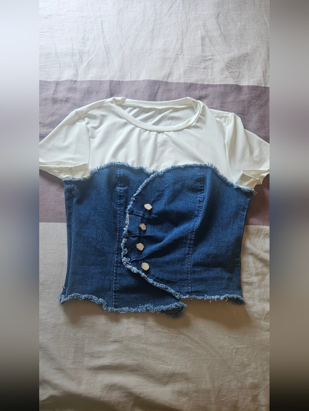 White Tee with Denim Corset Accent Top
